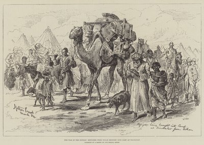 La guerra en el Sudán, refugiados de Tokar llevados al campamento en Trinkitat de Melton Prior